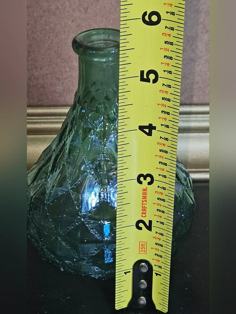 Diamond Quilted Shimmer Iridescent Teal Green Vase Genie Bottle Window Decor